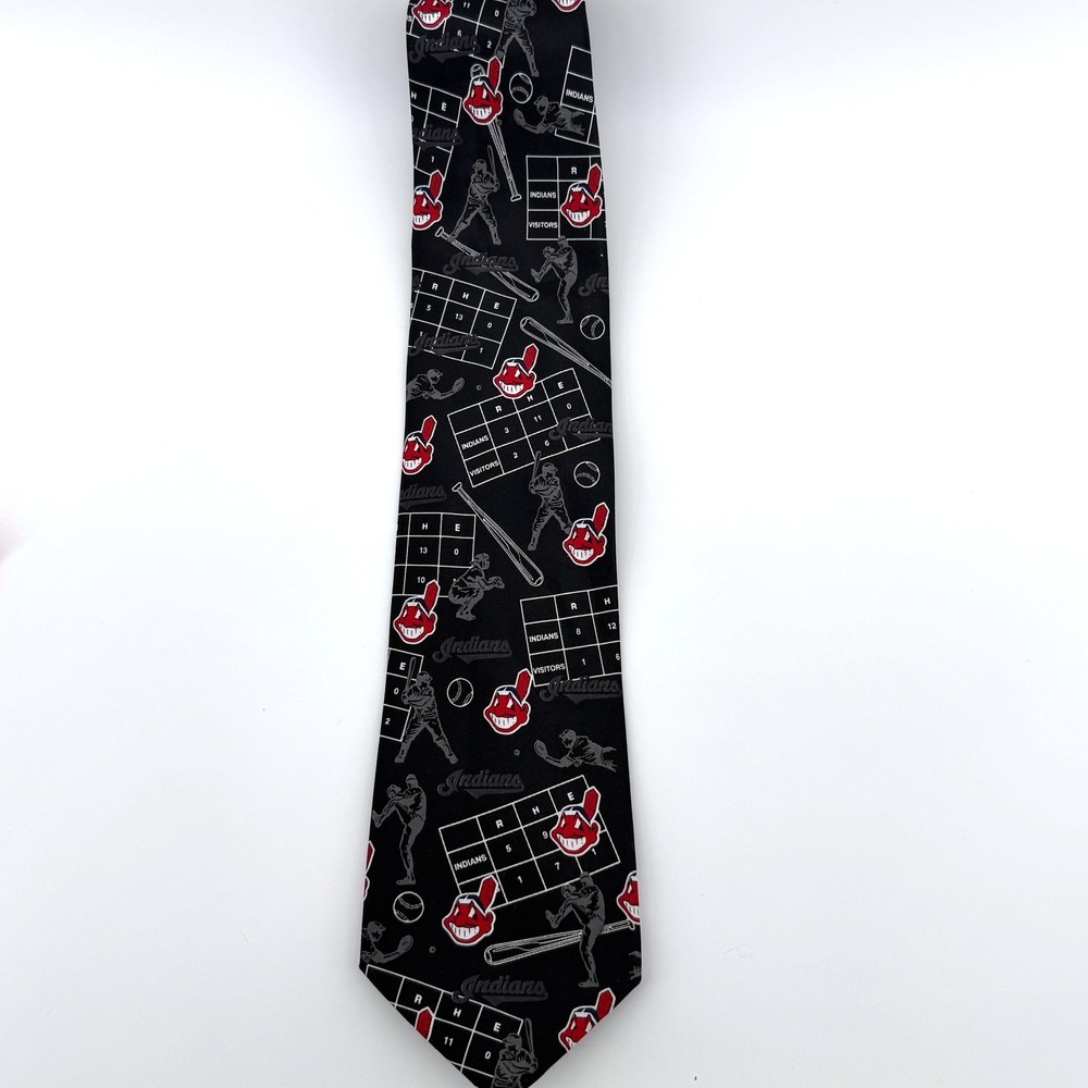 Ralph Marlin Necktie‎ Cleveland Indians MLB Batter Up OS Black Mens Vintage Tie
